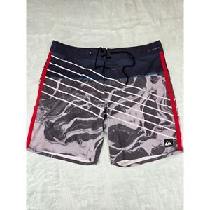 Quiksilver Mens DryFlight Boardshorts Size 38‎ Marble Print Red Stripe Navy Grey